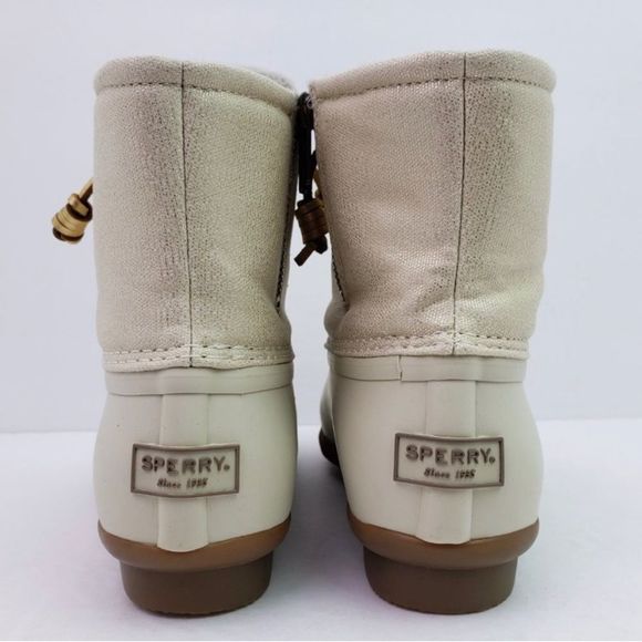 Sperry Metallic Ivory Waterproof Saltwater Duck Boots Rain Boots 8 - Picture 6 of 7